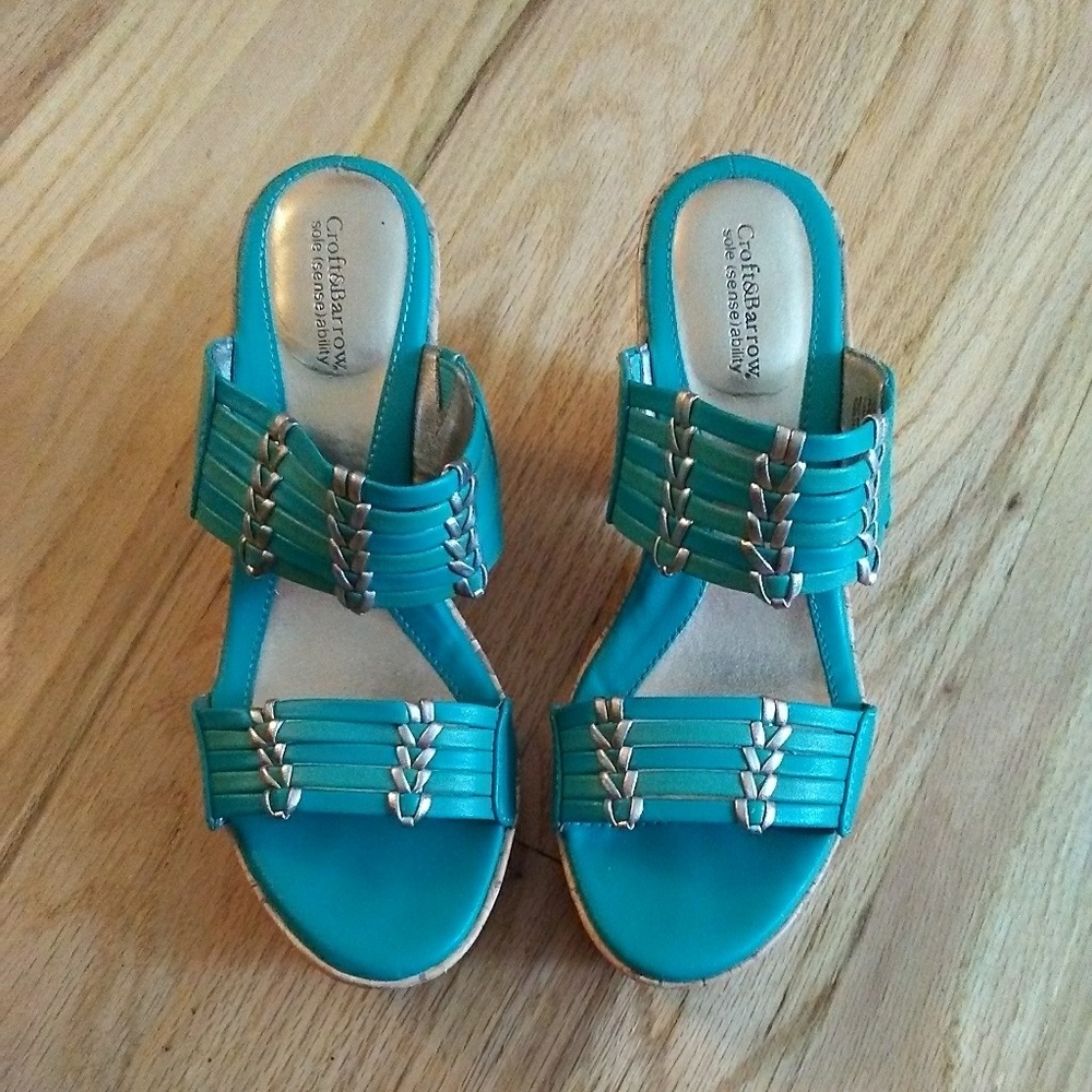 🎁Croft & Barrow Teal Cork Wedge Sandals, Size 6.5